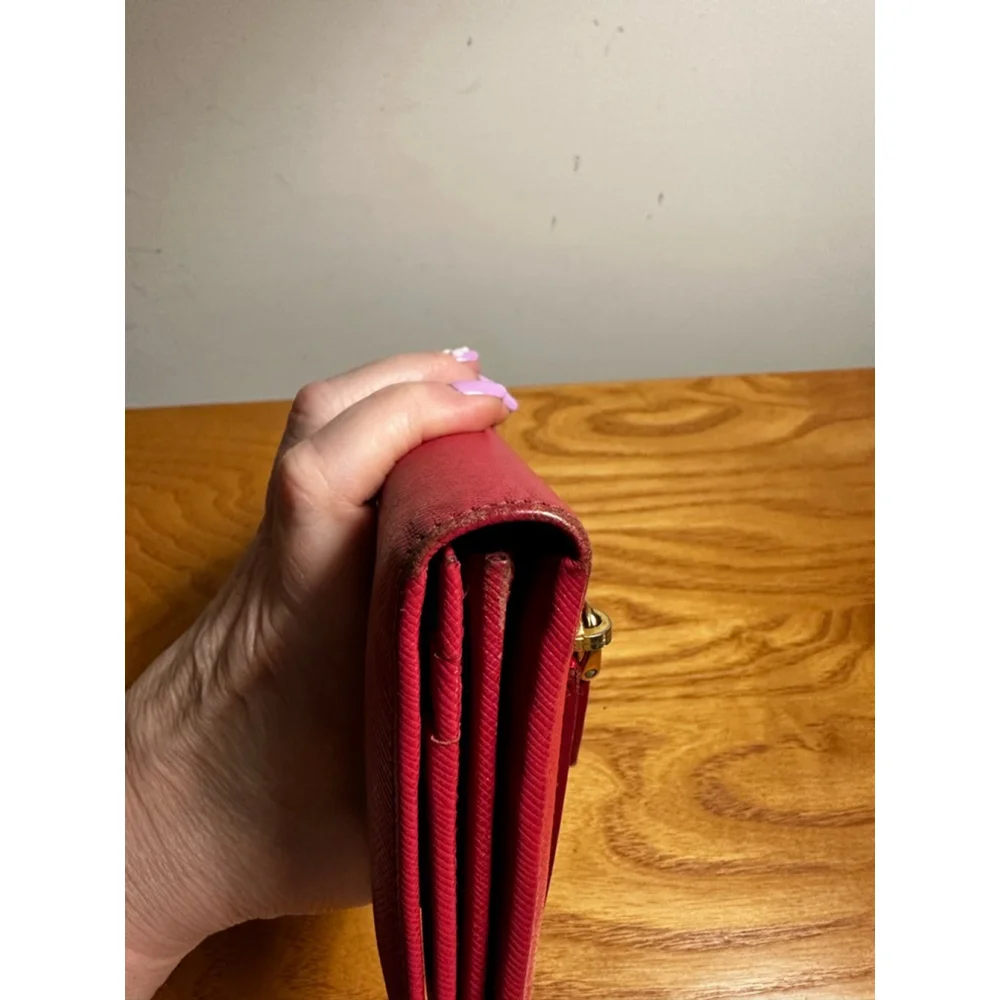 Prada Red Leather Long Flap Wallet